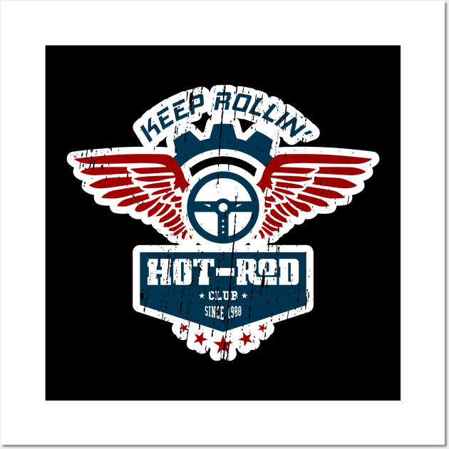 Hotrod Club badge with wings Wall Art by CC I Design